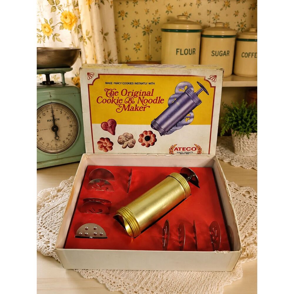Vintage ATECO Original Cookie & Noodle Maker Press Set w/ 10 Plates Box USA